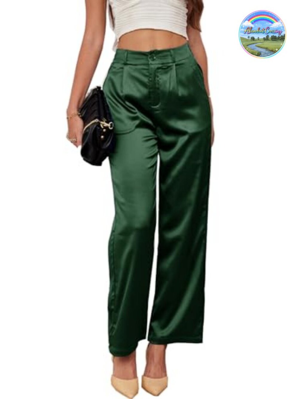 Wide Leg Satin Pants High Rise Bridal Party Trousers Metallic